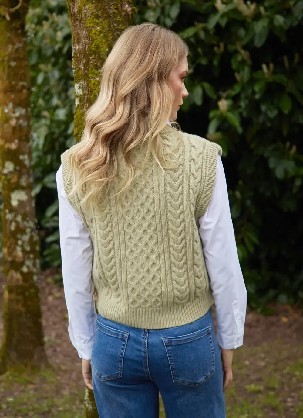 Ladies Sleeveless Aran Cardigan 