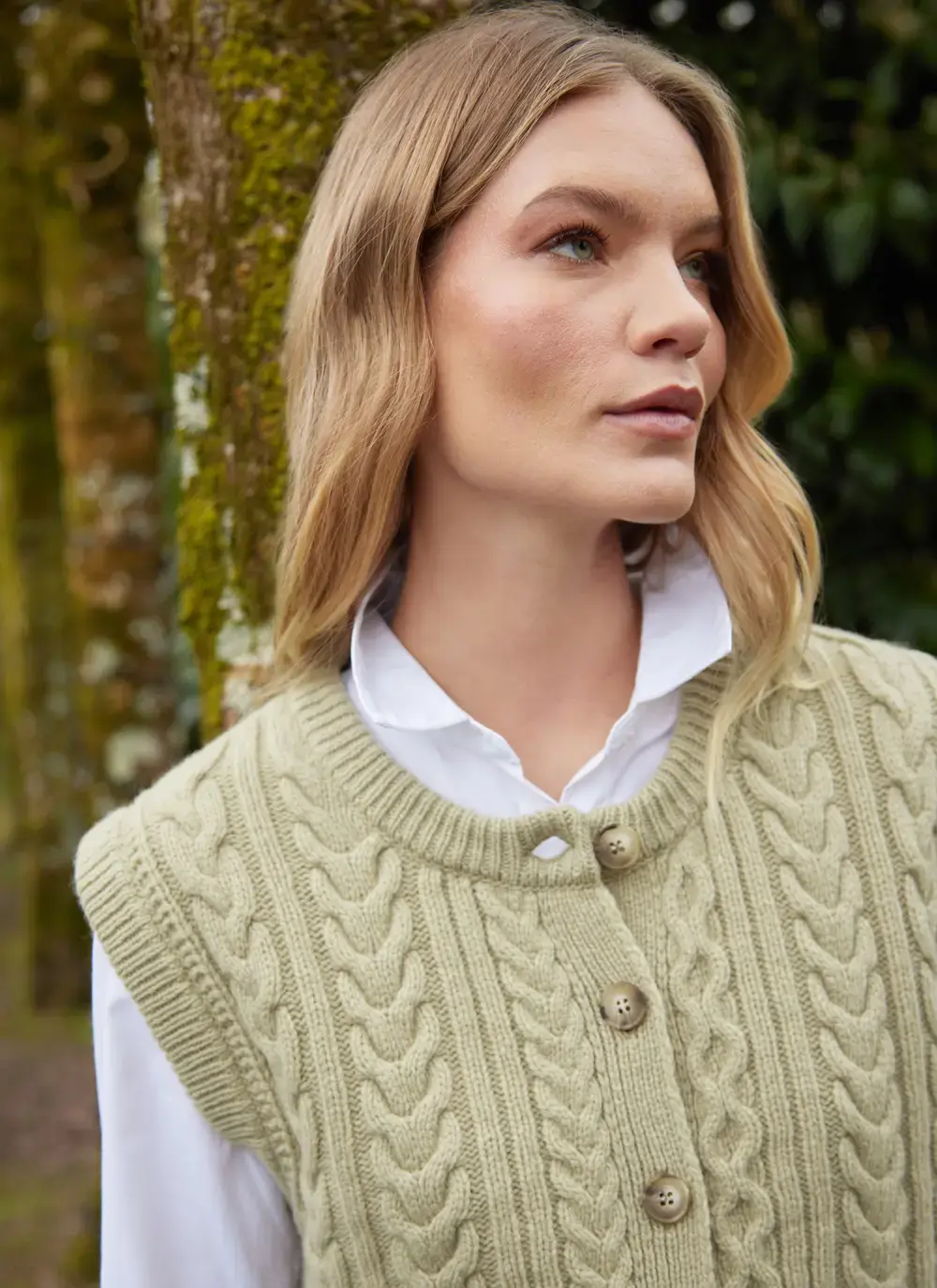 Ladies Sleeveless Aran Cardigan 