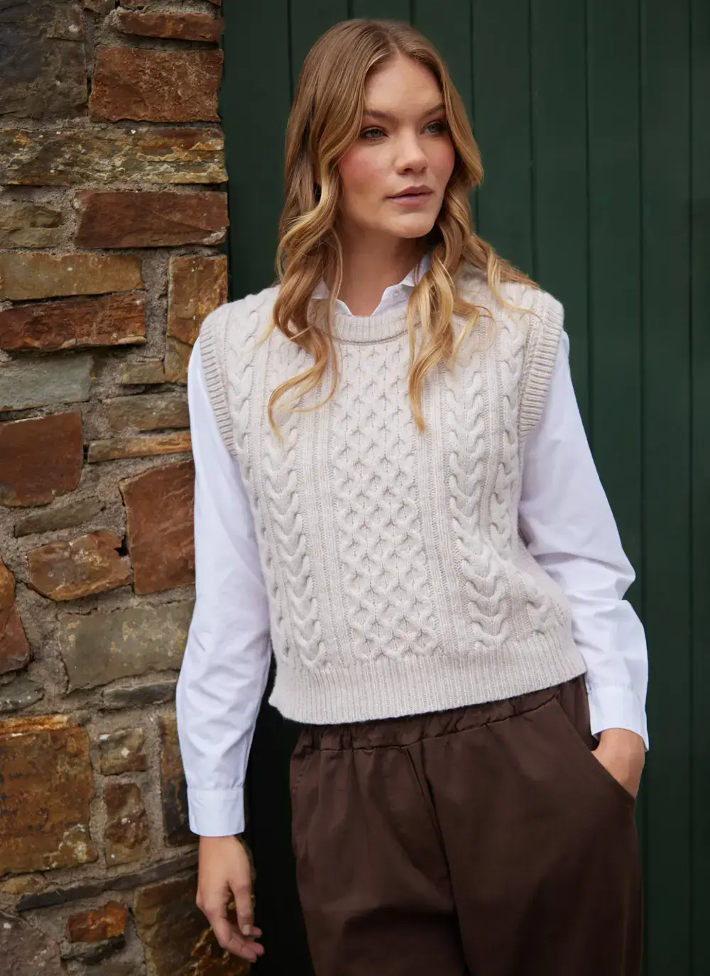 Ladies Sleeveless Aran Vest
