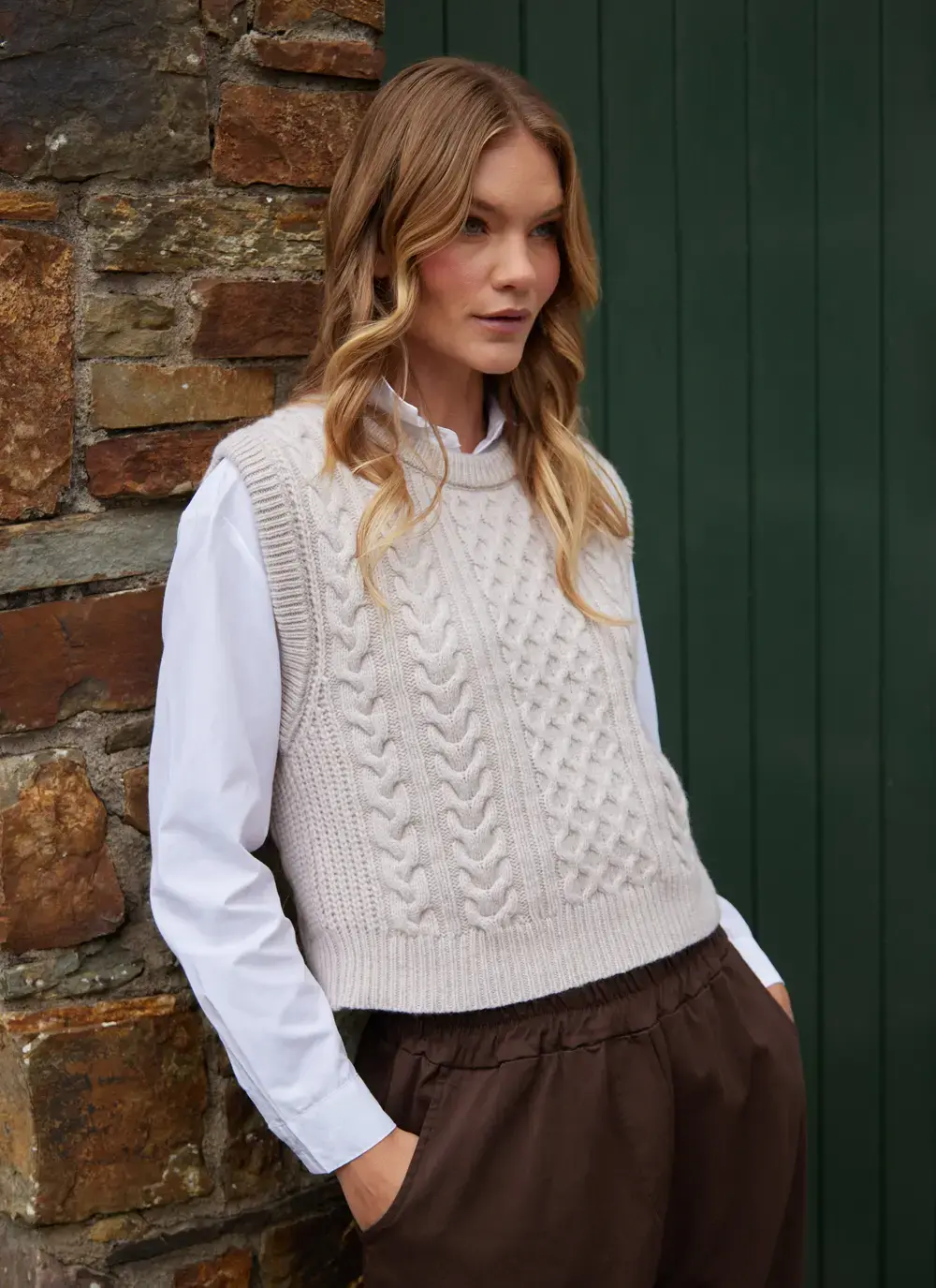 Ladies Sleeveless Aran Vest