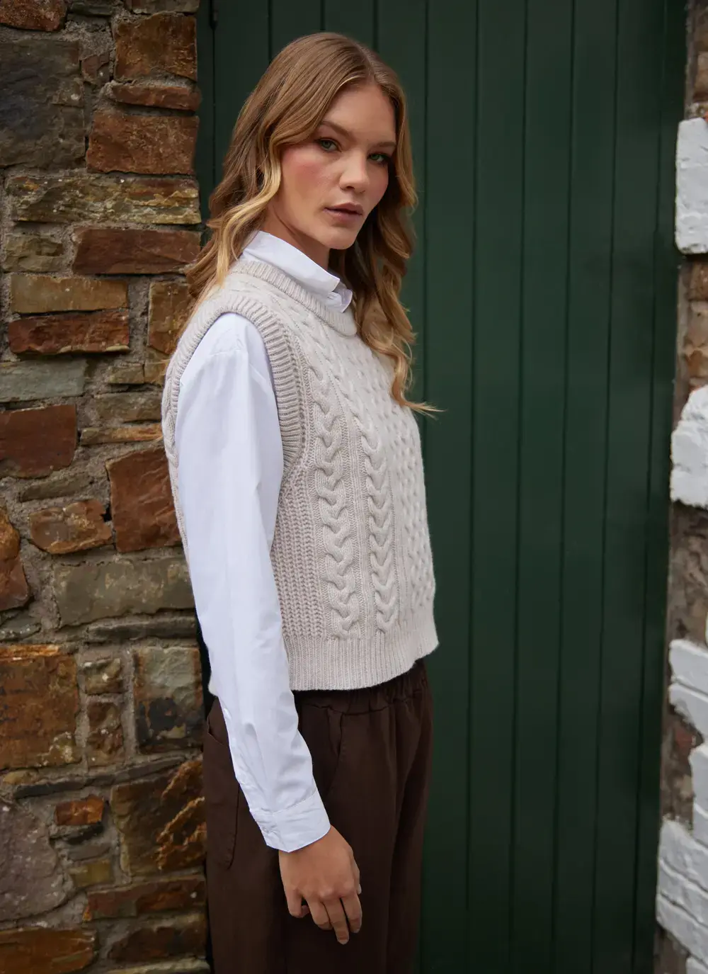 Ladies Sleeveless Aran Vest