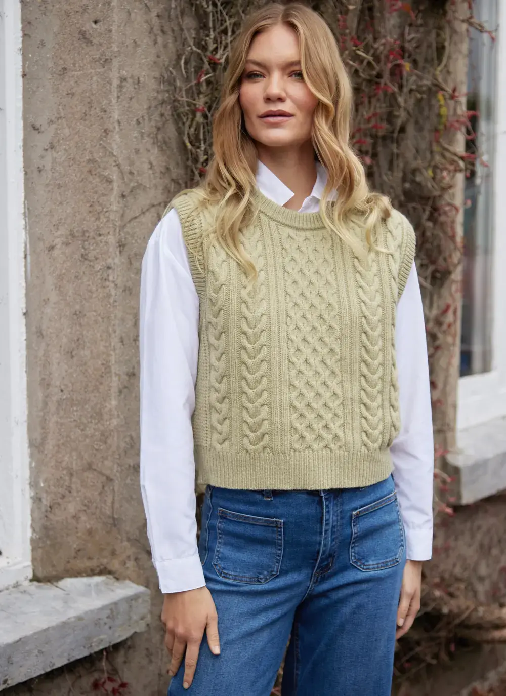 Ladies Sleeveless Aran Vest