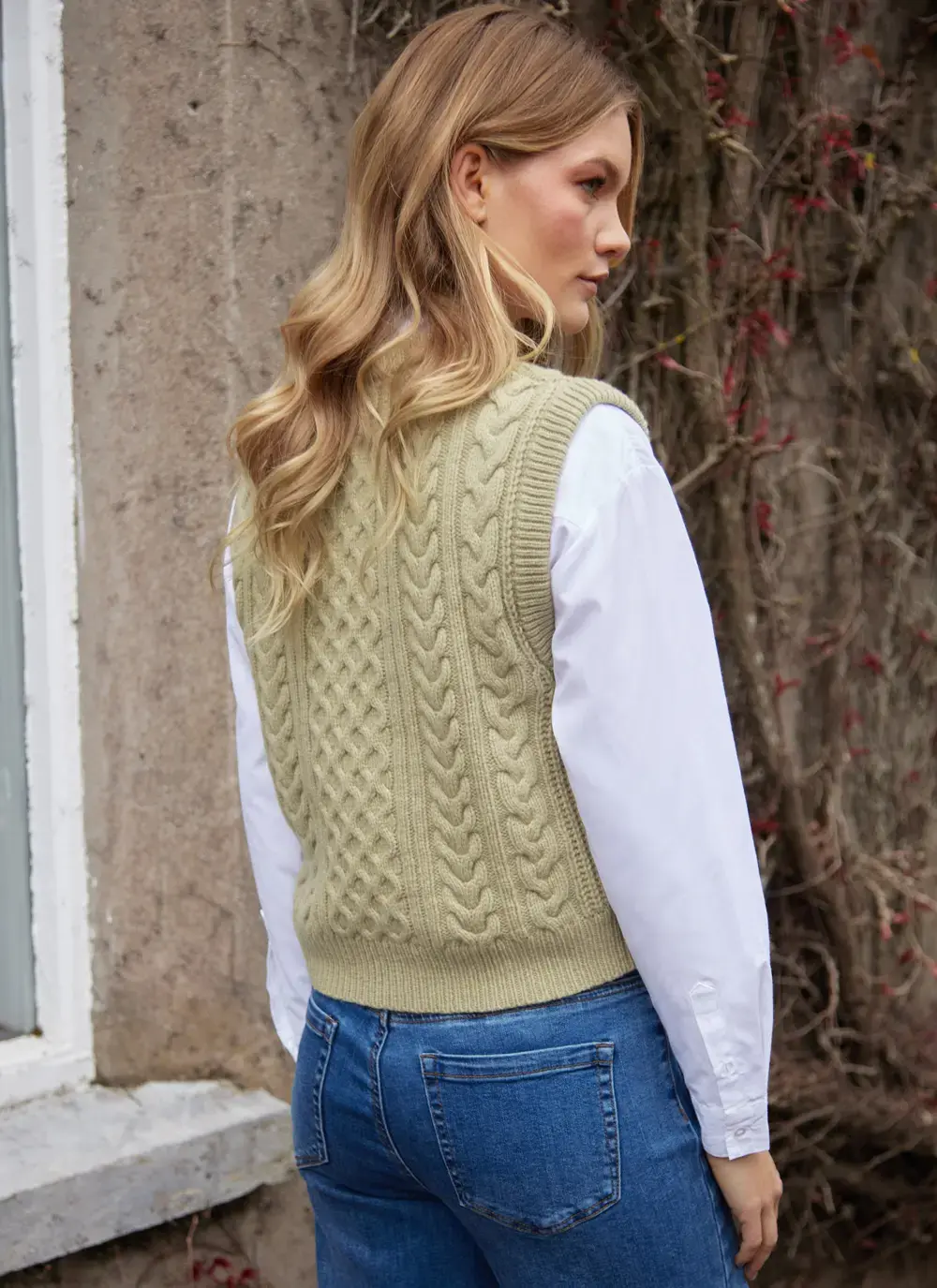 Ladies Sleeveless Aran Vest