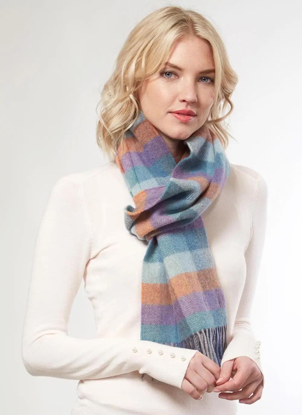 Lambswool Scarf Aqua Check