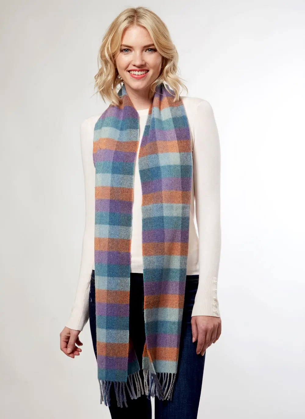 Lambswool Scarf Aqua Check