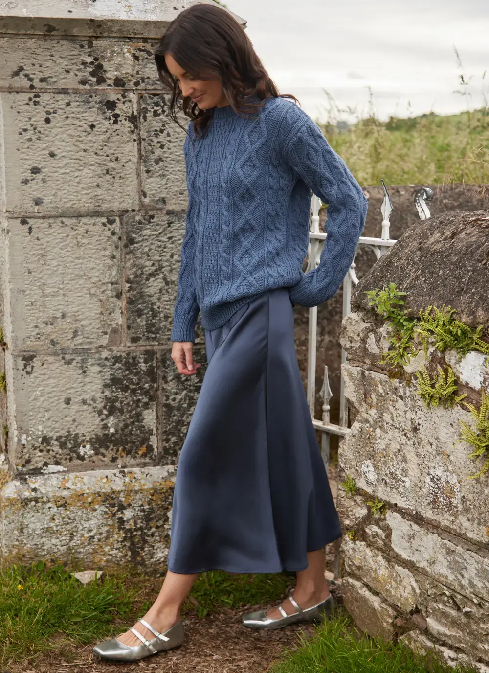 Lily Aran Trellis Wool Knit Sweater in Blue Melange
