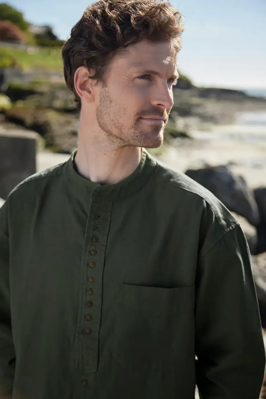Andrew Cotton Linen Grandfather Shirt