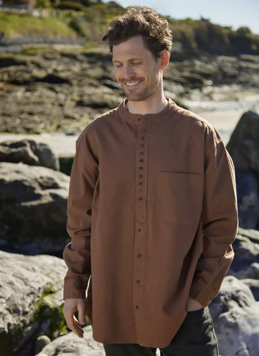 Andrew Cotton Linen Grandfather Shirt