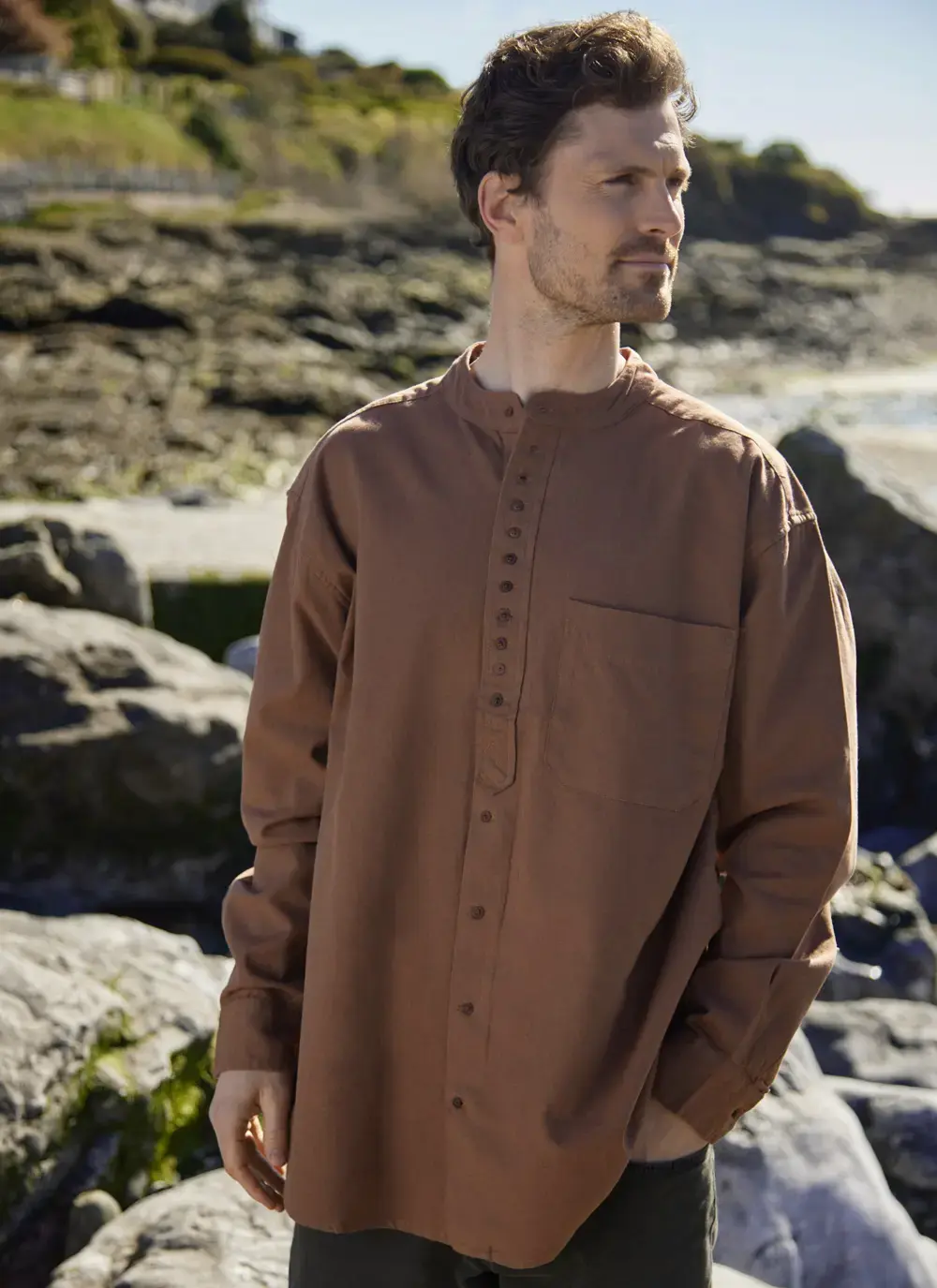 Andrew Cotton Linen Grandfather Shirt