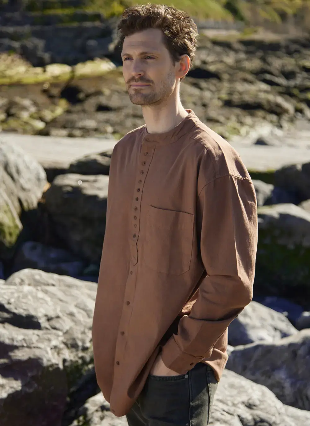 Andrew Cotton Linen Grandfather Shirt