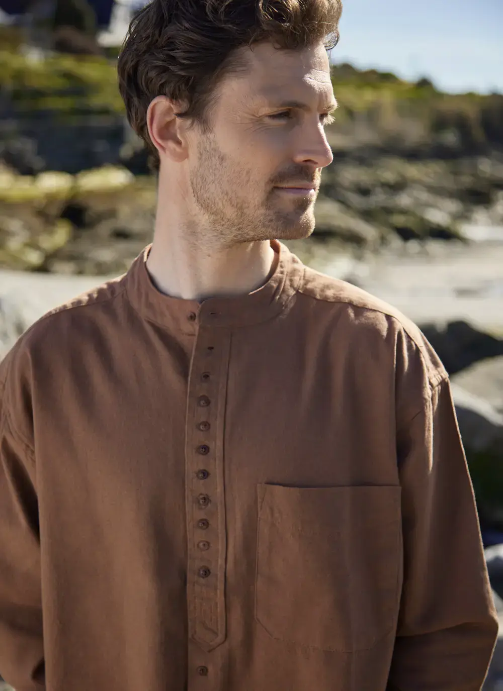 Andrew Cotton Linen Grandfather Shirt