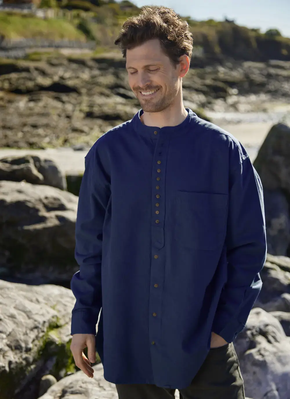Andrew Cotton Linen Grandfather Shirt