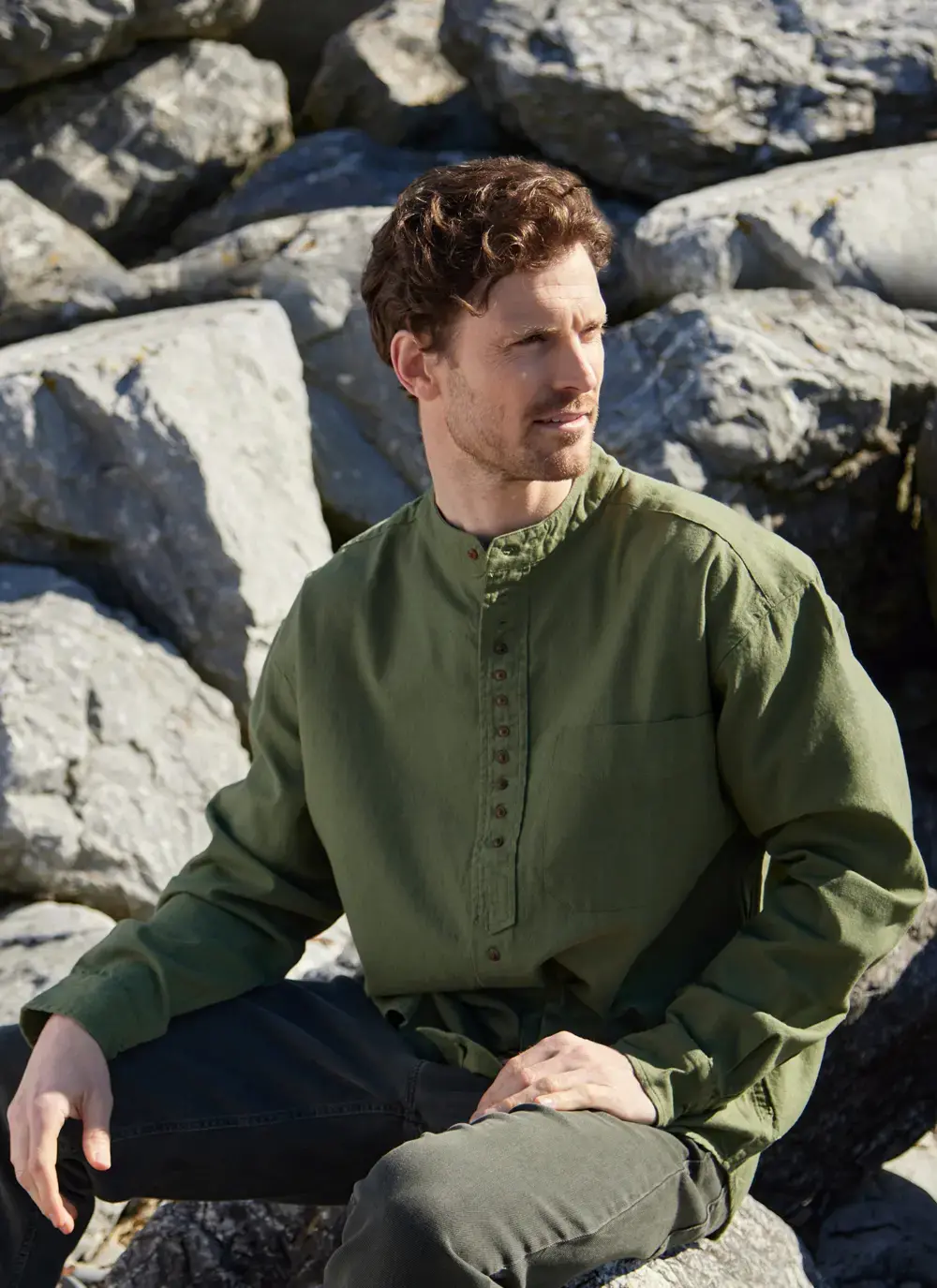 Andrew Cotton Linen Grandfather Shirt