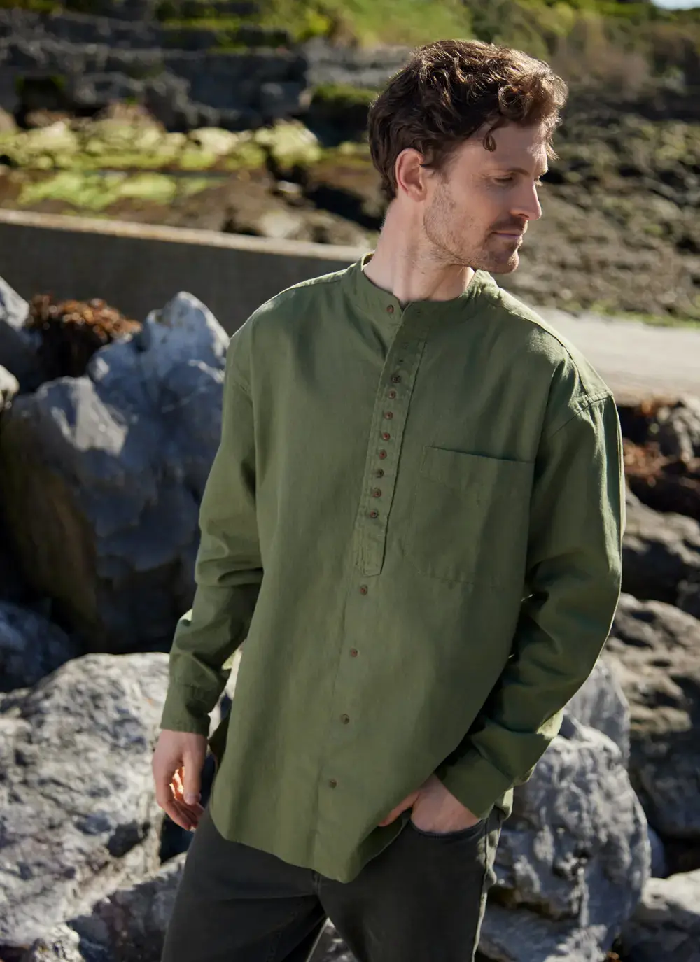 Andrew Cotton Linen Grandfather Shirt