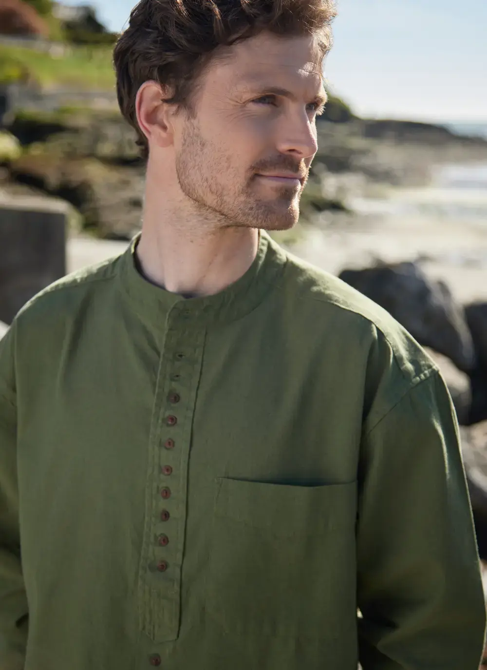 Andrew Cotton Linen Grandfather Shirt