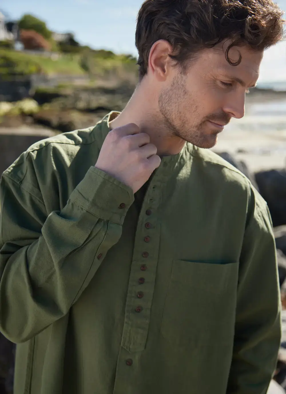 Andrew Cotton Linen Grandfather Shirt