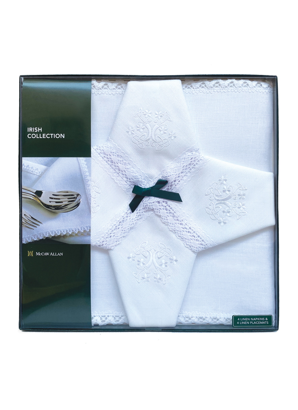 Pack of 4 Linen napkins and placemats with tree design