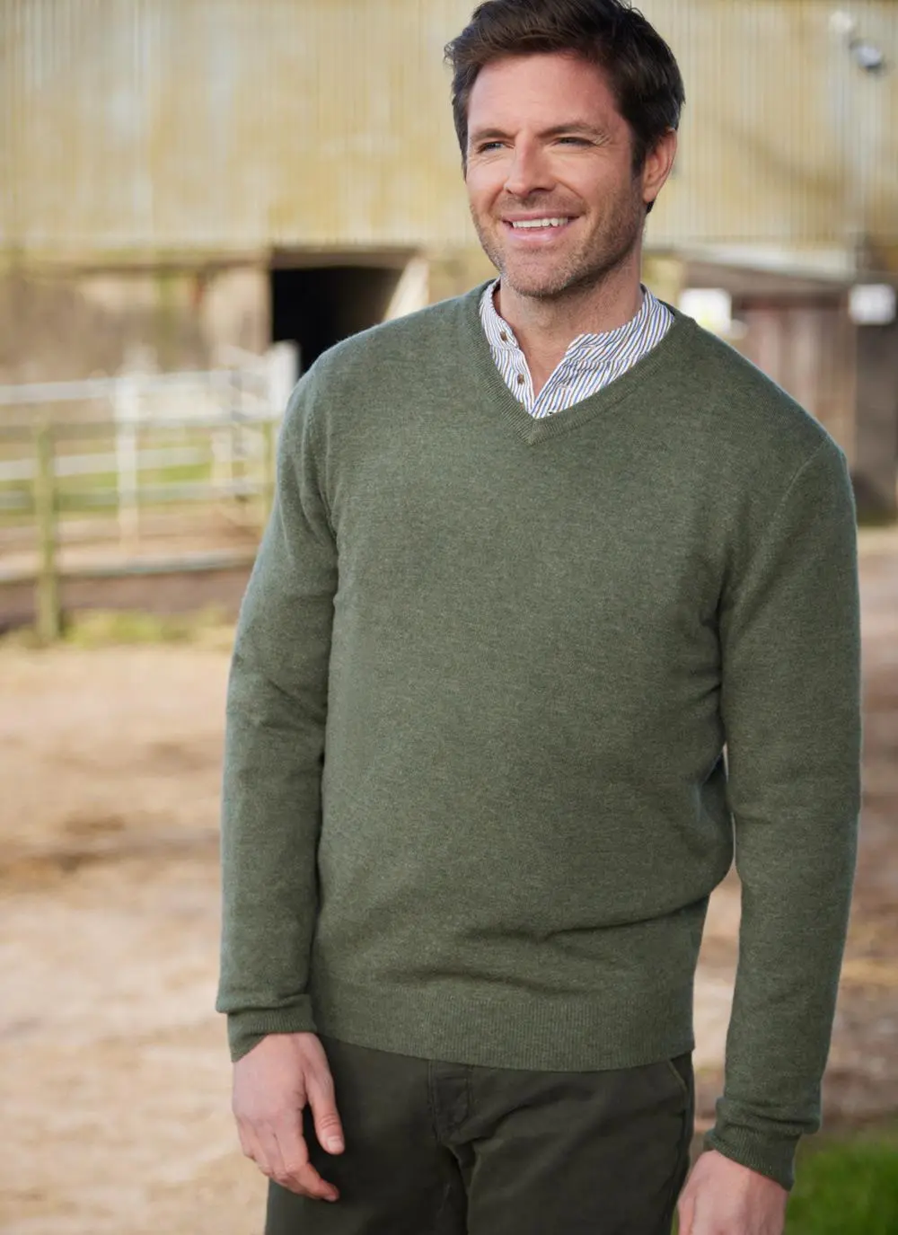 Lambswool V-Neck Sweater in Grassland | Blarney