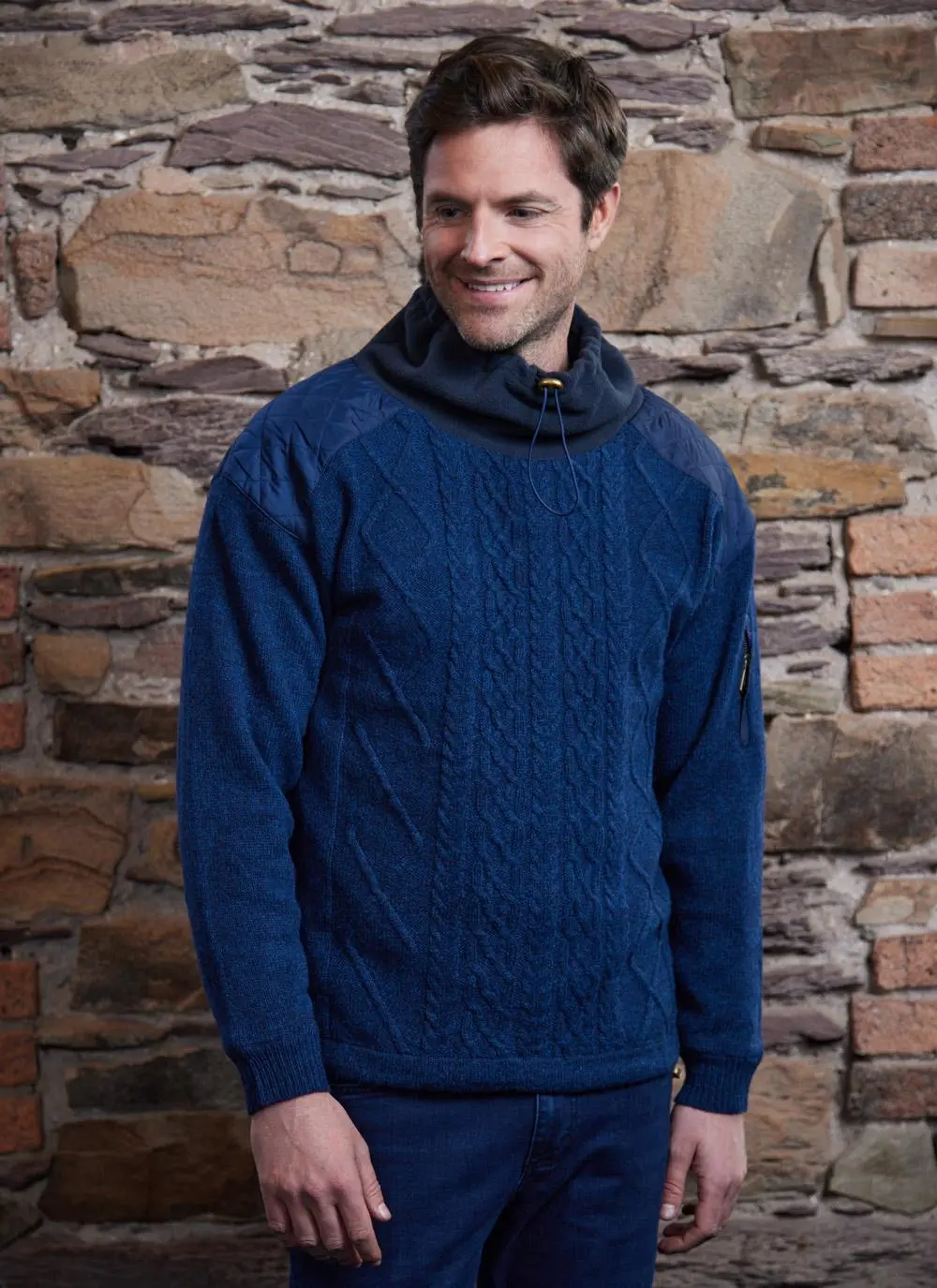 Cowl Neck Sweater with Toggle Neck in Blue | Blarney