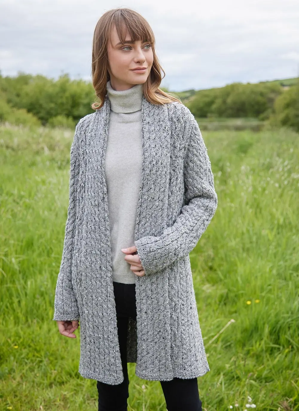 Aine Cable Cardigan in Grey | Blarney