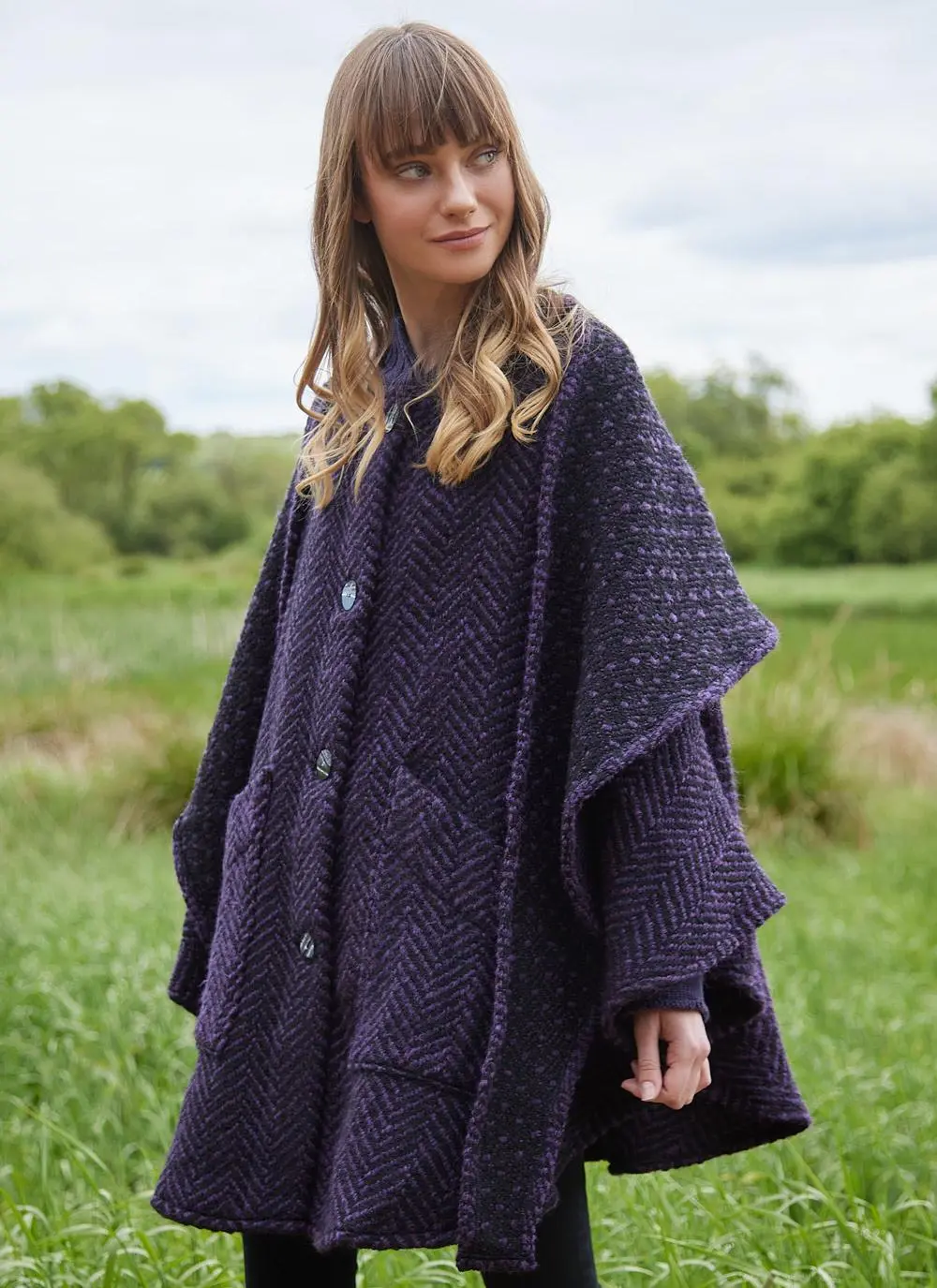 Lisa Herringbone Hooded Cape