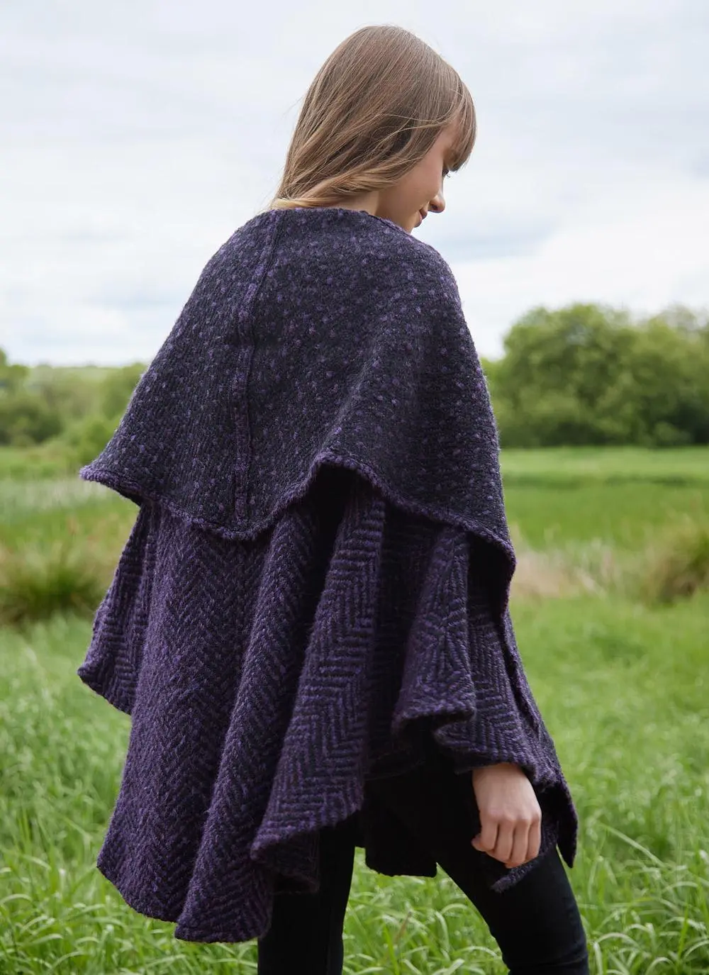 Lisa Herringbone Hooded Cape