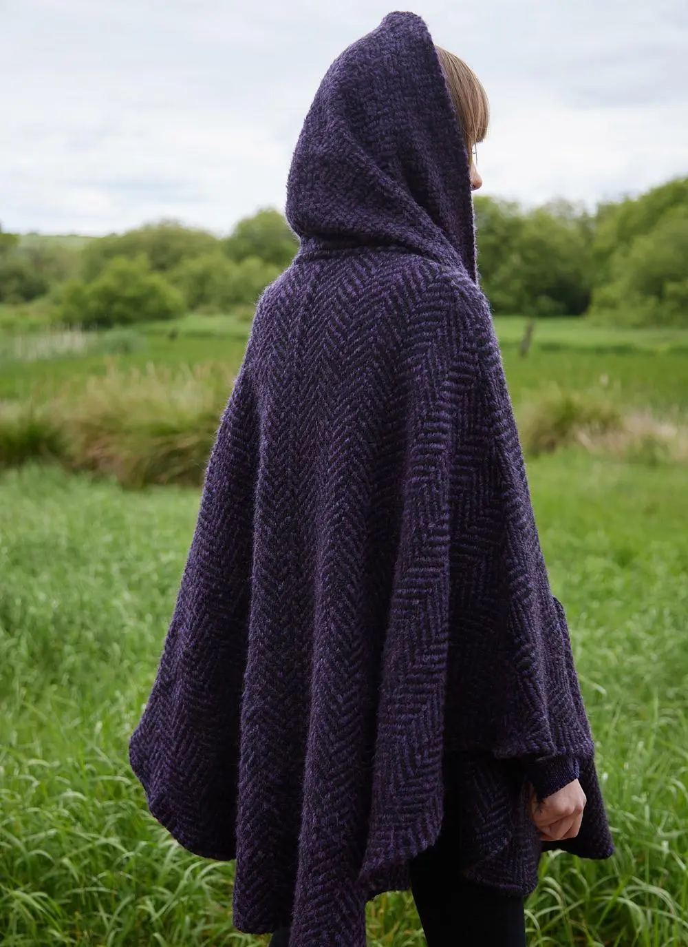 Lisa Herringbone Hooded Cape