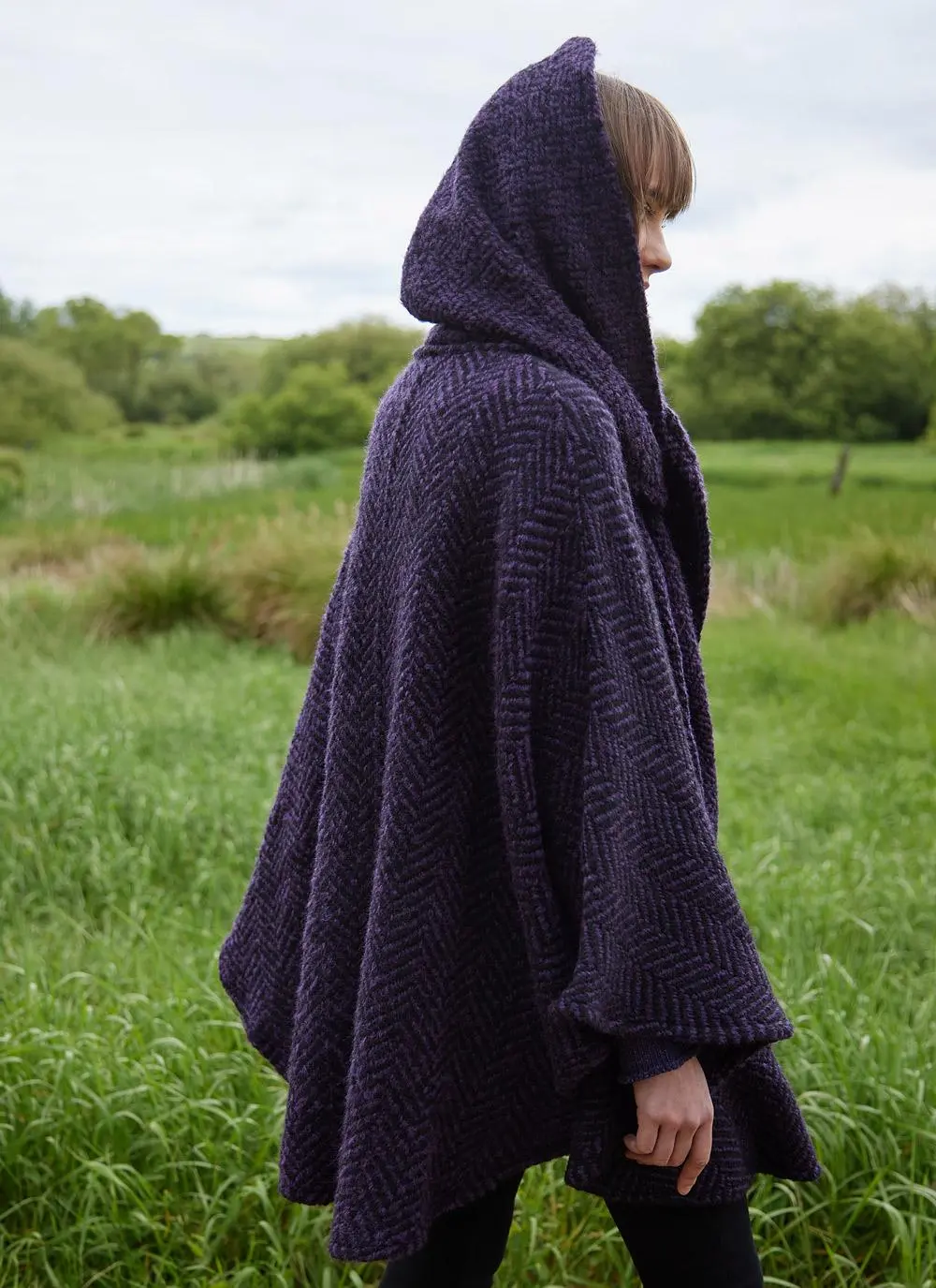 Lisa Herringbone Hooded Cape