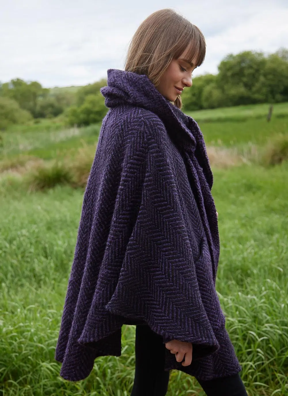 Lisa Herringbone Hooded Cape