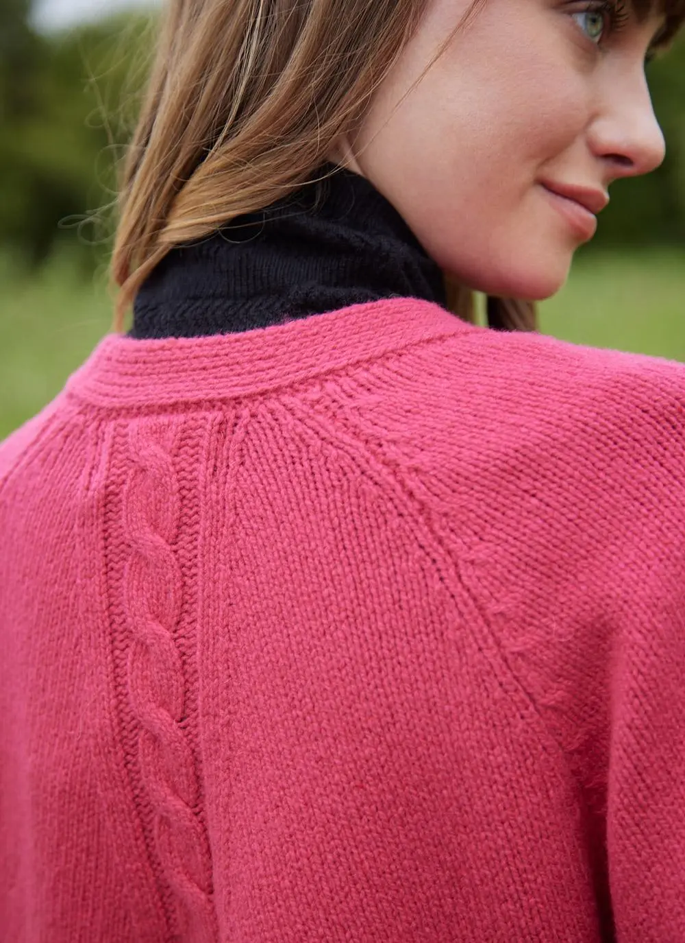Fisherman Raglan Cable V-Neck Cardigan