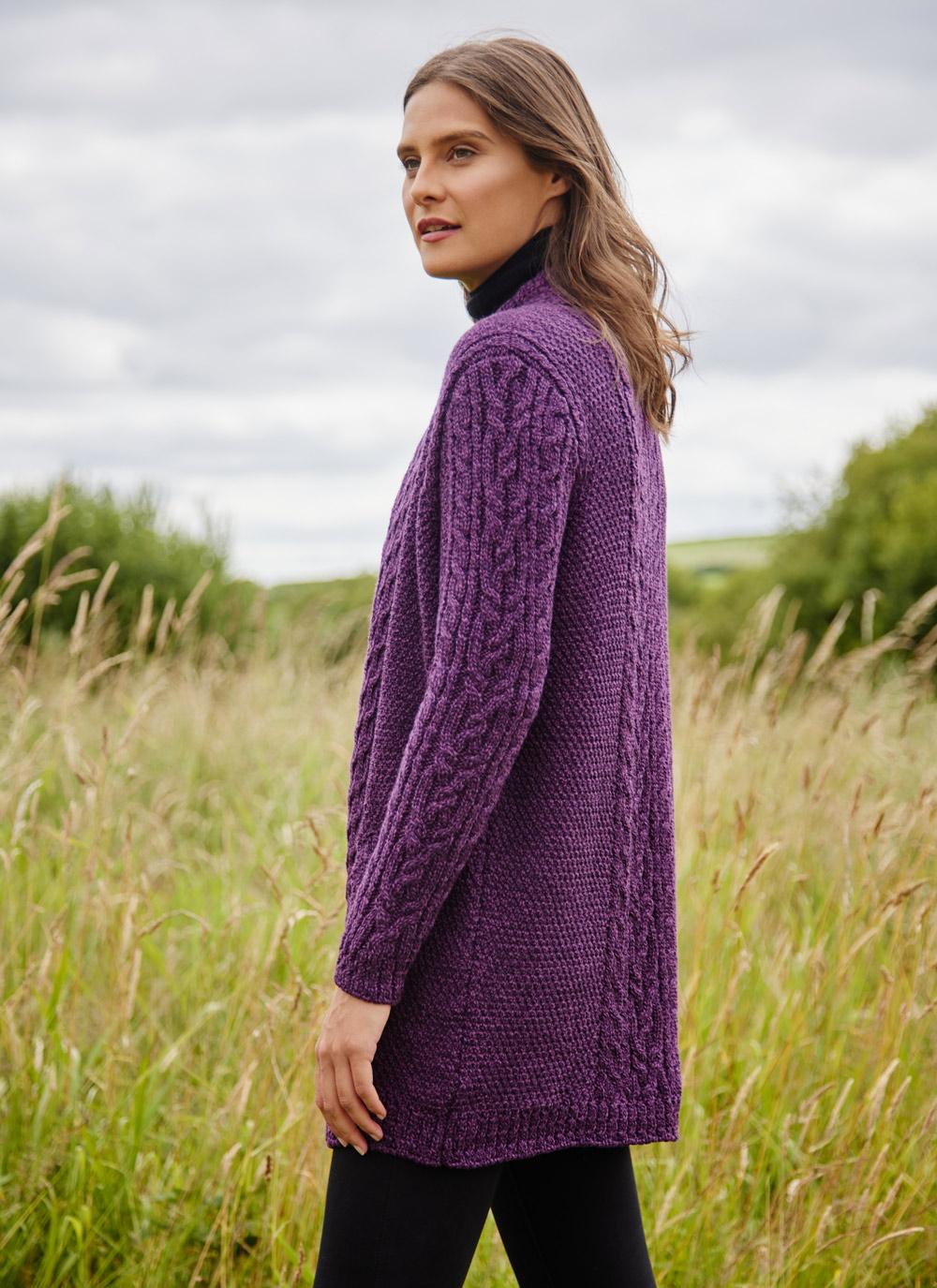 Maire Aran Cardigan in Purple Marl 