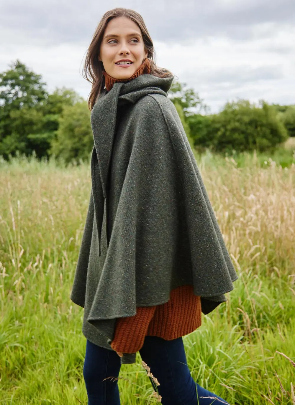 Short Tweed Hooded Cape