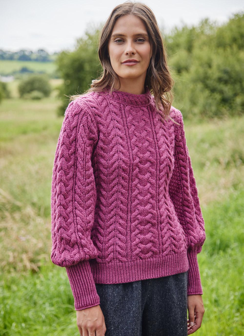 Bell Sleeve Cable Sweater in Berry 