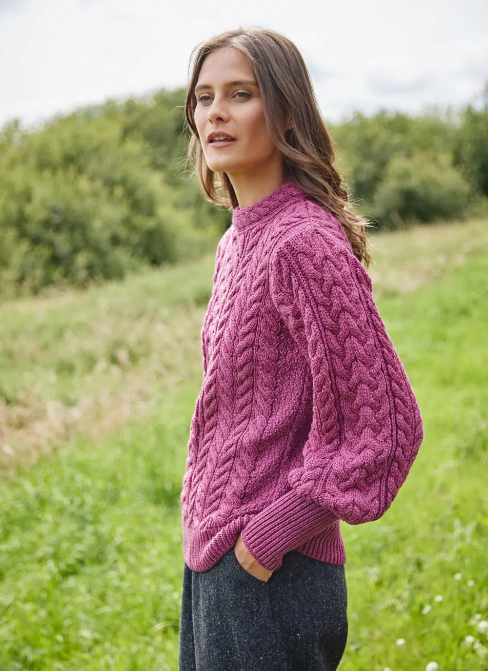 Bell Sleeve Cable Sweater in Berry | Blarney
