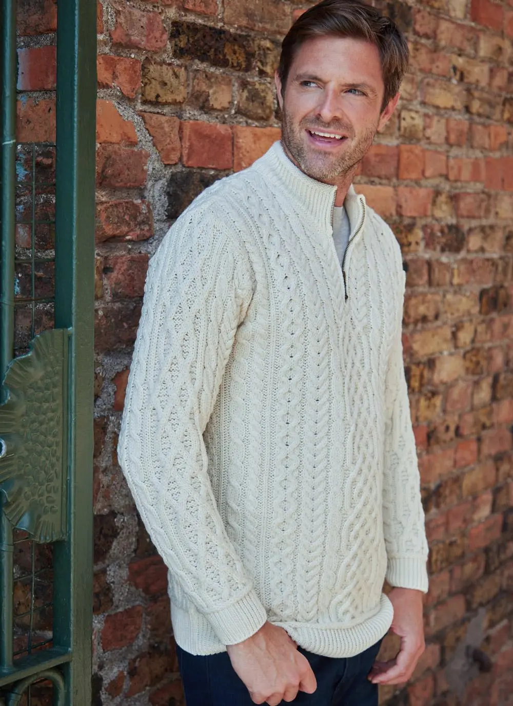 Inisheer Supersoft Merino Wool Half Zip Aran Sweater
