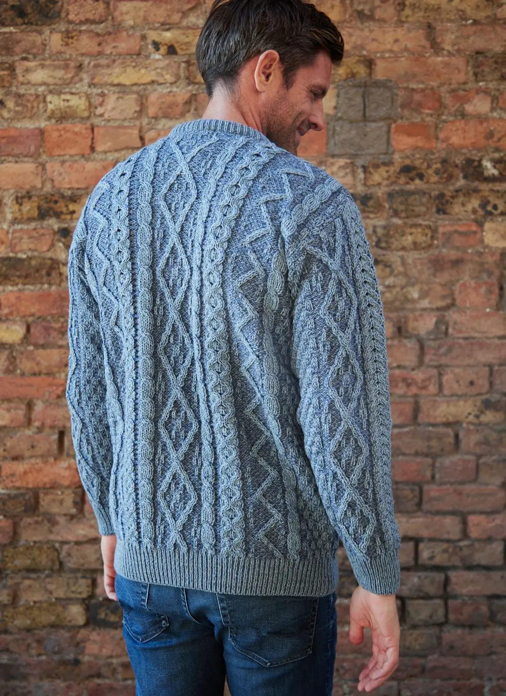 Plaited Aran Crew Neck Sweater in Mist Marl | Blarney