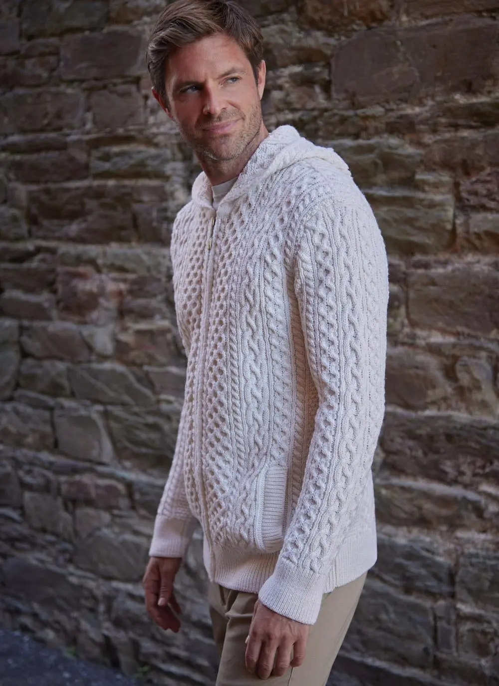 Ronan Aran Full Zip Hoodie in Natural | Blarney