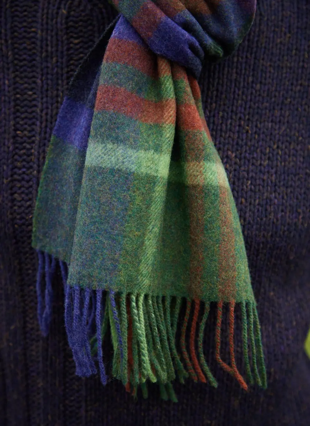 Long Lambswool Scarf Green Check