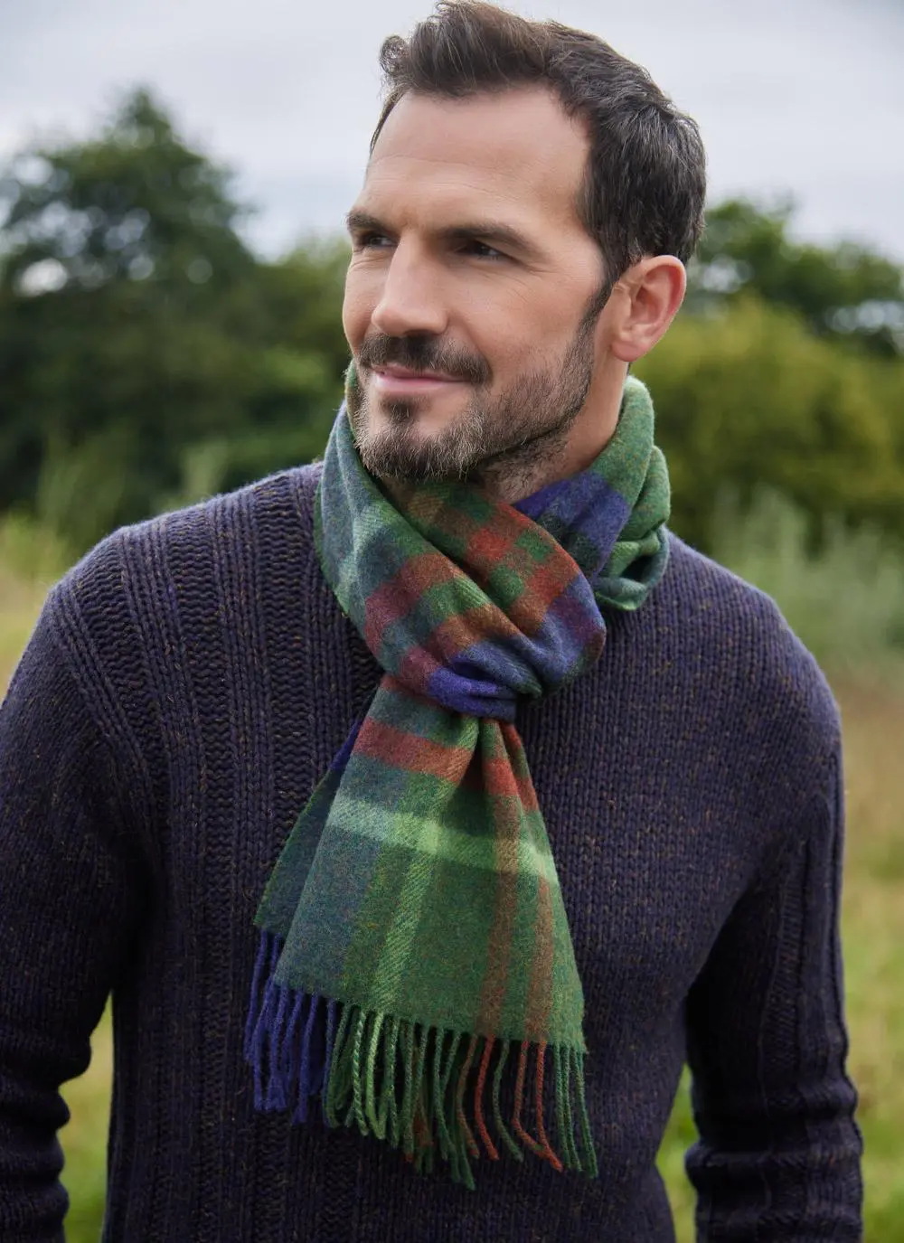 Long Lambswool Scarf Green Check