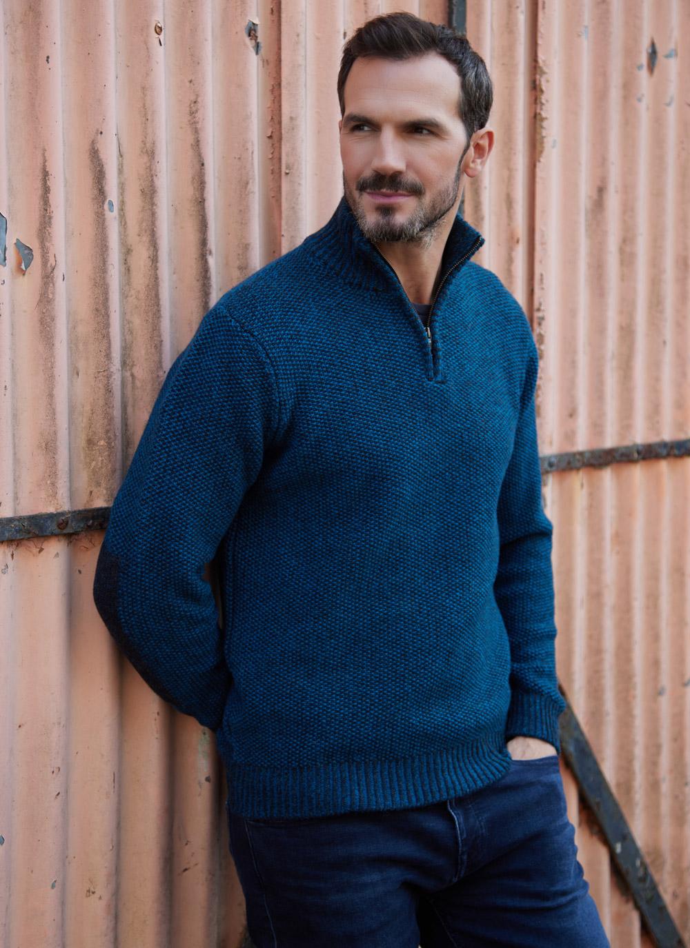 Fisherman Lambswool Seed Stitch Zip 