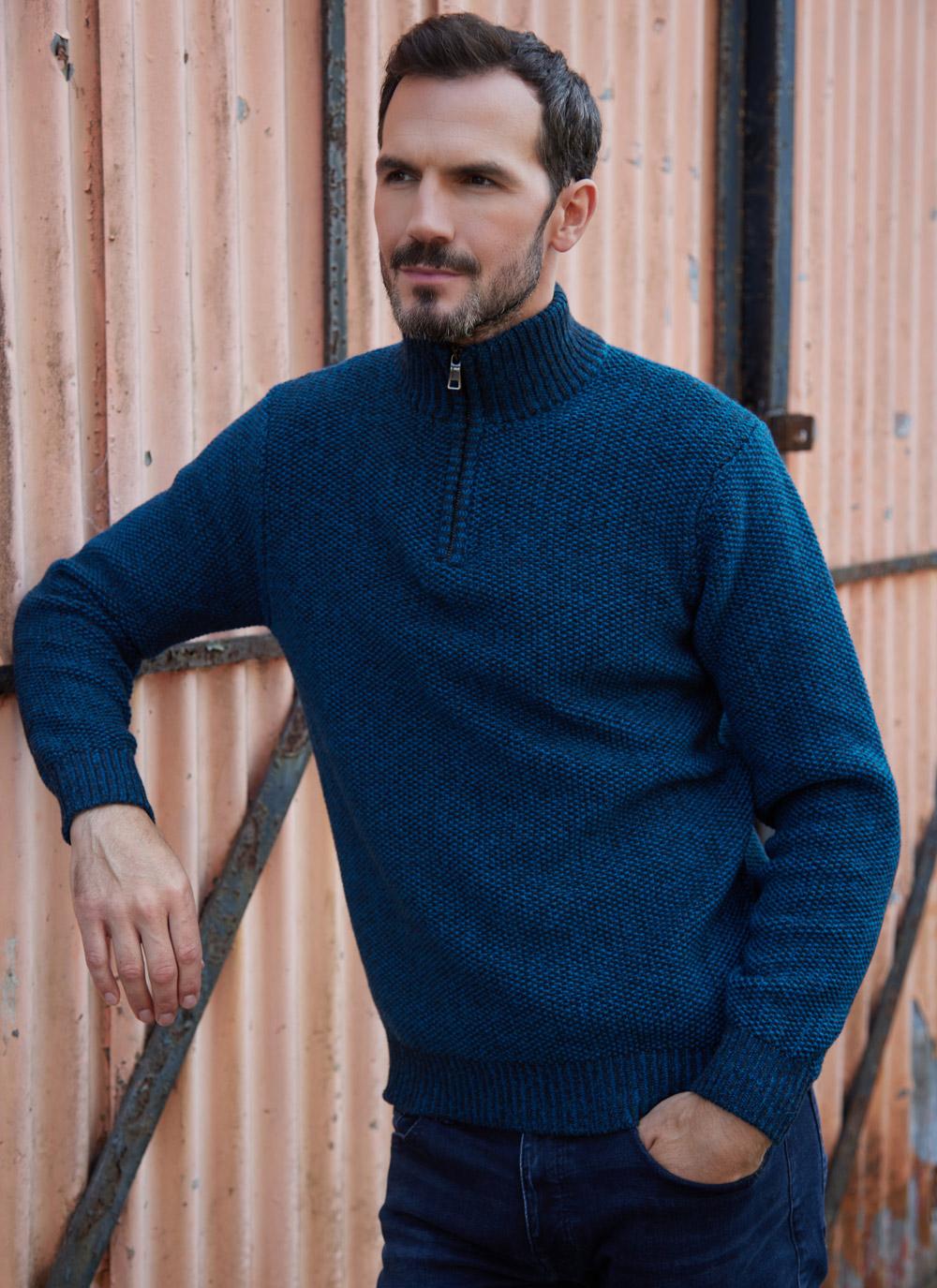 Fisherman Lambswool Seed Stitch Zip 
