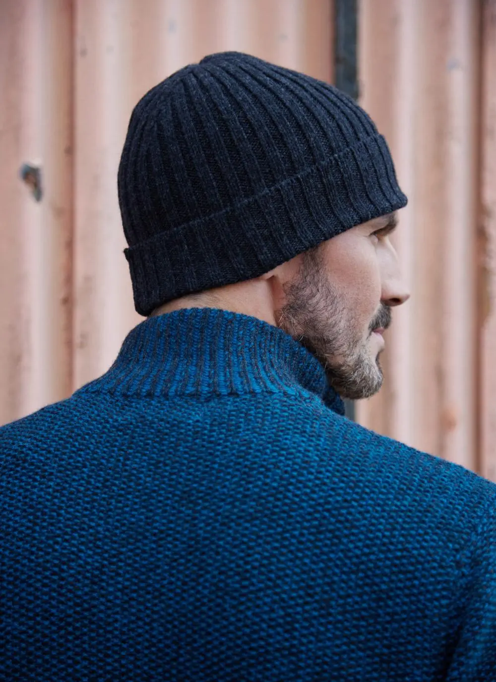 Fisherman Ribbed Lambswool Beanie Hat