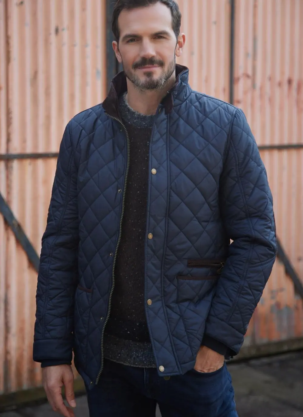 Cord Trim Quilted Jacket in Midnight