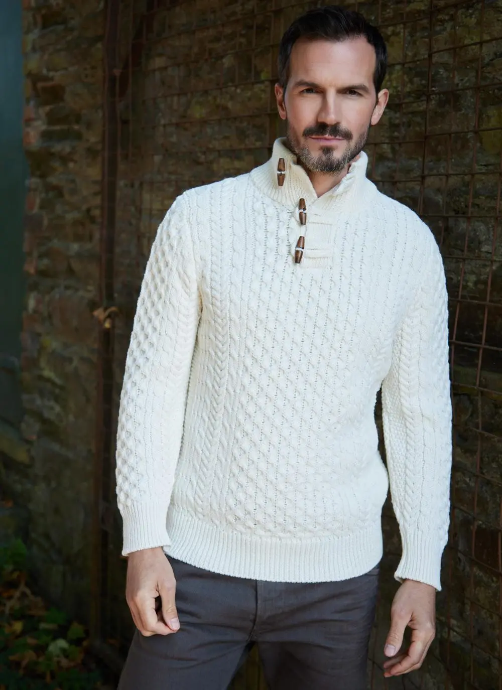 Cormac Toggle Neck Aran Sweater in Natural | Blarney