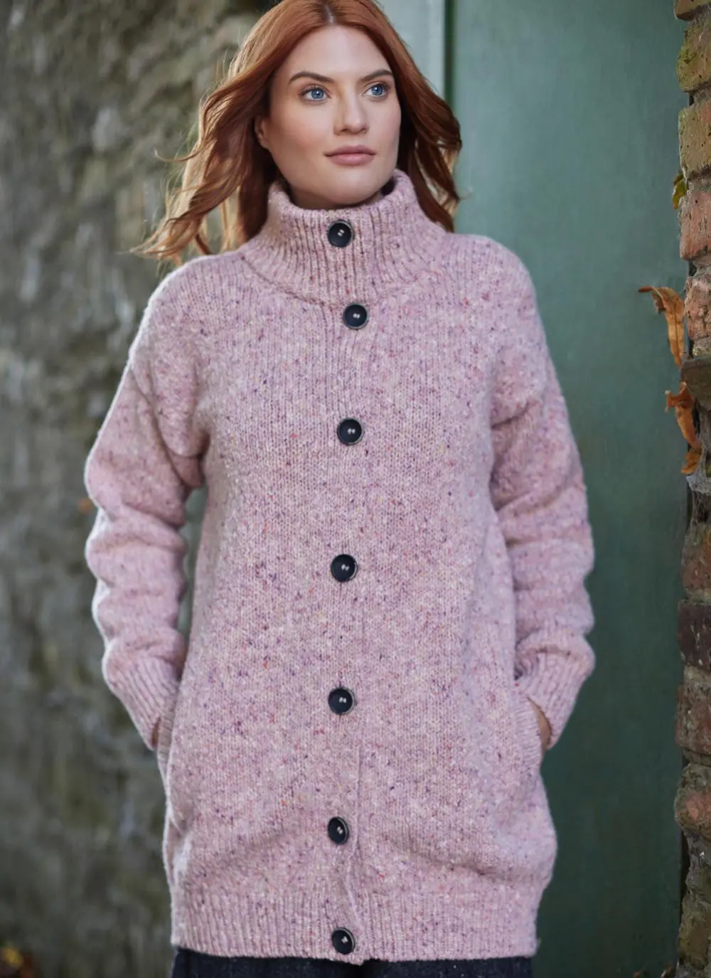 Fisherman Donegal Fleck Longline Button Cardigan