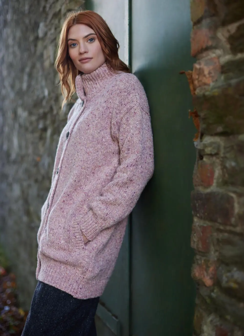 Fisherman Donegal Fleck Longline Button Cardigan