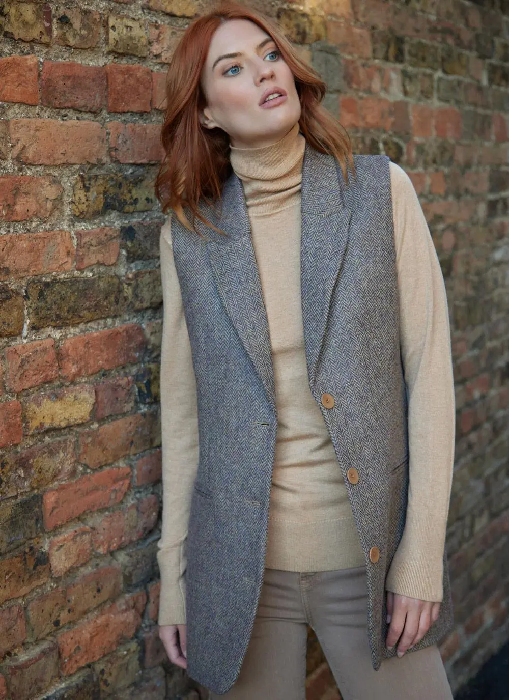 Tweed Natural Herringbone Waistcoat