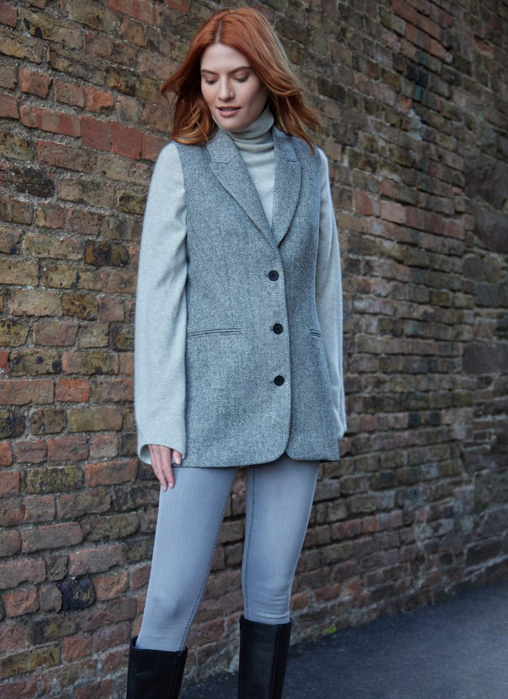 W.B Yeats Blue Herringbone Tweed Waistcoat & Vest
