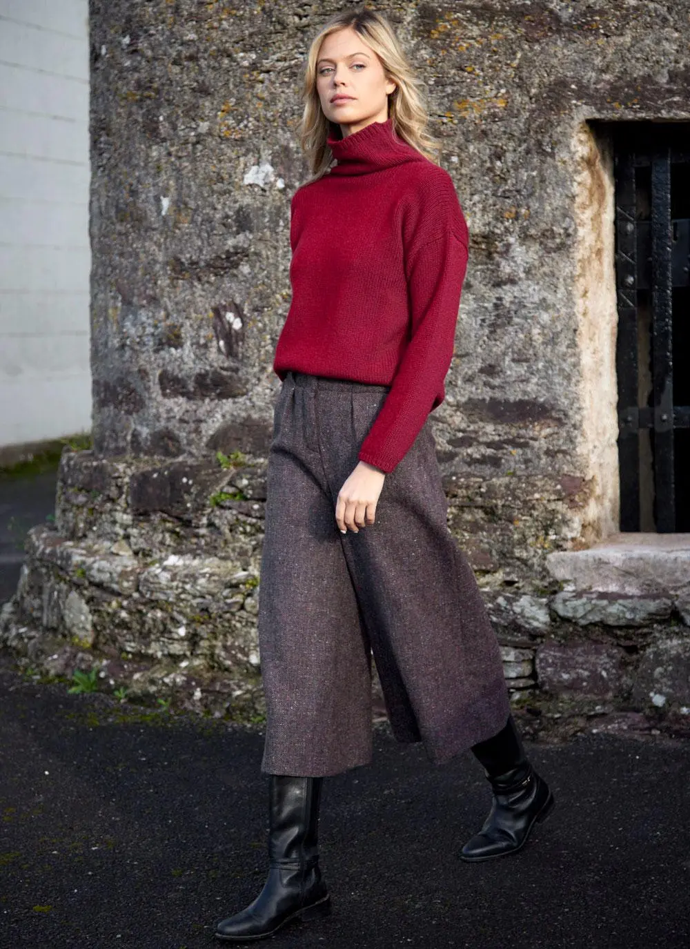 Irish Tweed Salt + Pepper Cropped Culottes in Purple | Blarney