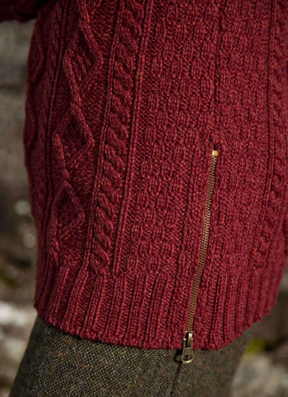 Cowl Neck Side Zip Aran Sweater